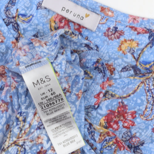 Marks and Spencer Women's Blue Floral Blouse, Size 12