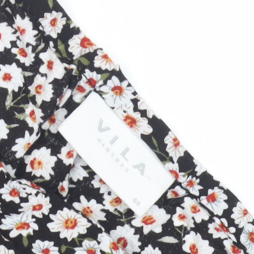 VILA Women's Black Floral A-Line Dress Size 14 Puff Sleeve