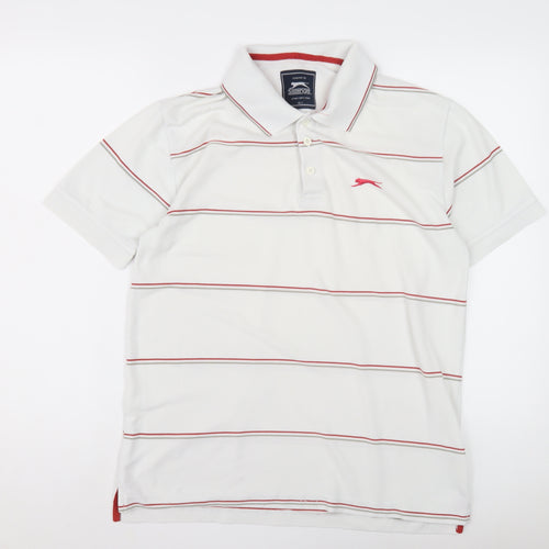 Slazenger Men's White Striped Polo Shirt S