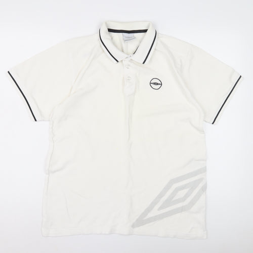 Umbro Men's White Short Sleeve Polo - Medium