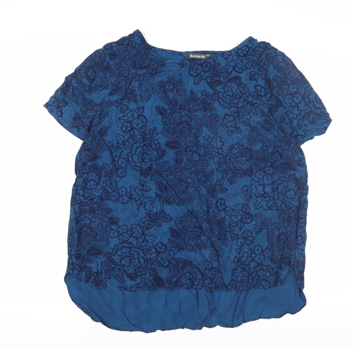 Bonmarché Women's Blue Floral Short Sleeve Top, Size 20
