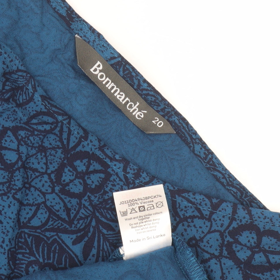 Bonmarché Women's Blue Floral Short Sleeve Top, Size 20