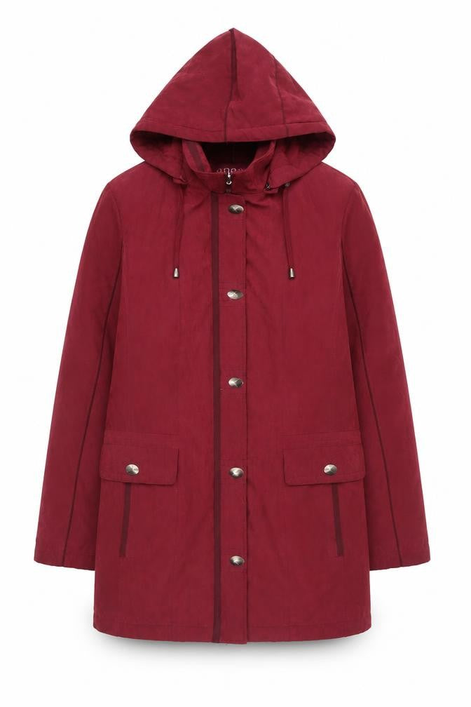 Front view of Anna Rose Women's Red Parka Coat, L, Hooded
