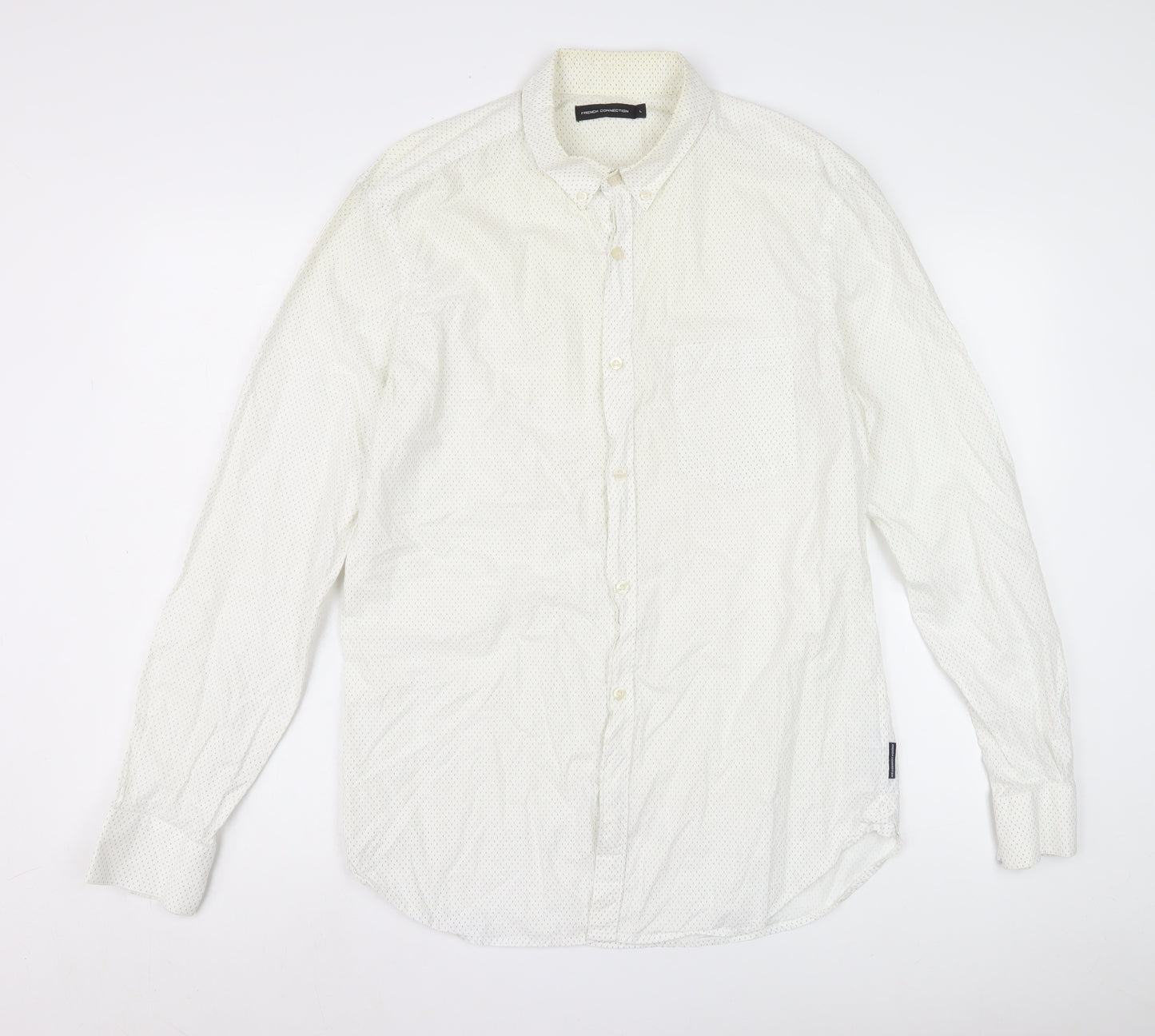 French Connection Men's Ivory Shirt L, Button-Up