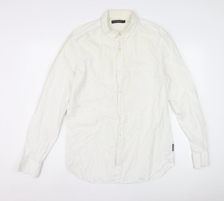 French Connection Men's Ivory Shirt L, Button-Up