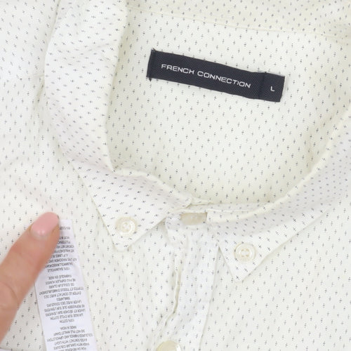 French Connection Men's Ivory Shirt L, Button-Up