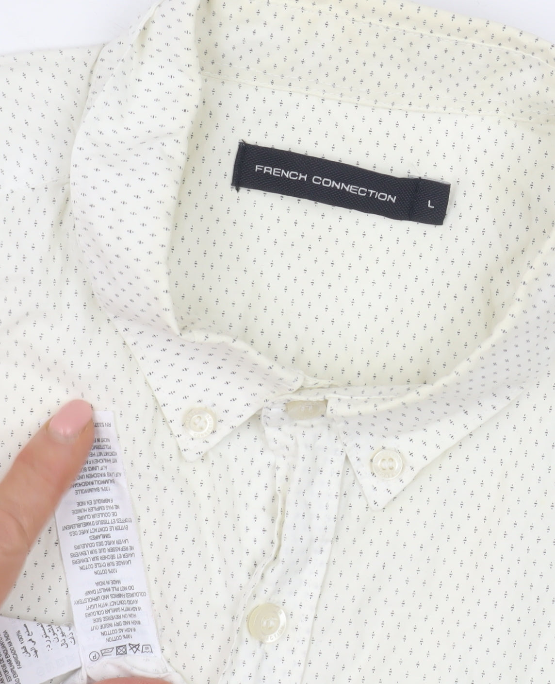 French Connection Men's Ivory Shirt L, Button-Up