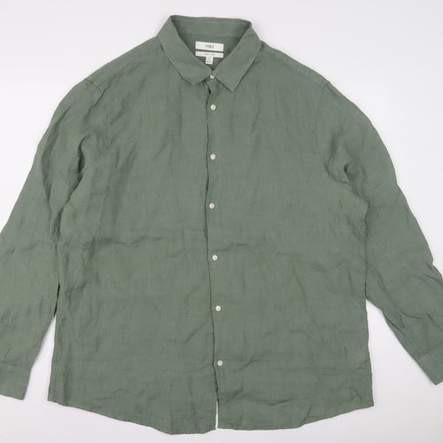 Marks and Spencer Men's Green Linen Shirt 2XL Regular