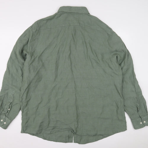 Marks and Spencer Men's Green Linen Shirt 2XL Regular
