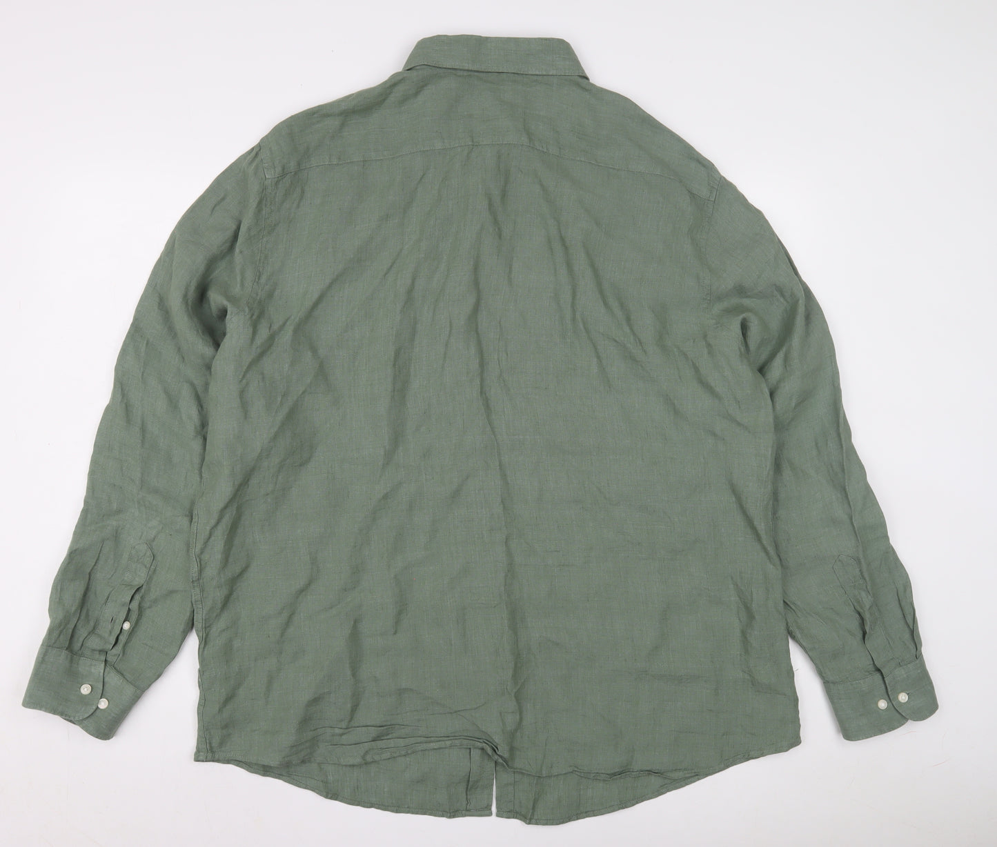 Marks and Spencer Men's Green Linen Shirt 2XL Regular
