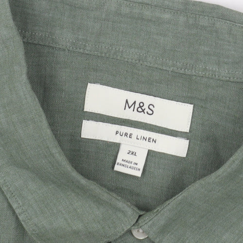 Marks and Spencer Men's Green Linen Shirt 2XL Regular