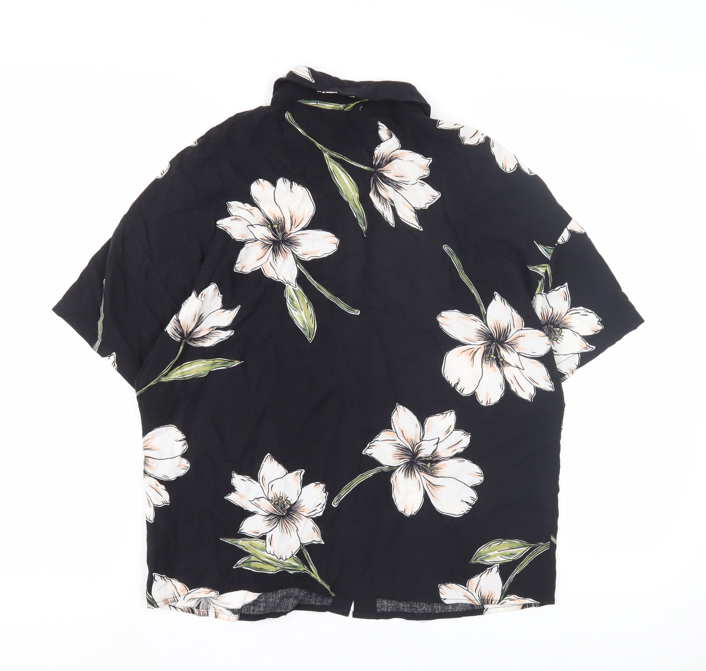 Pull&Bear Black Floral Unisex Shirt - Size S