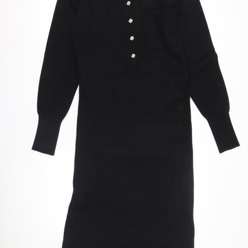 River Island Women's Black Shirt Dress S, Belted Knit