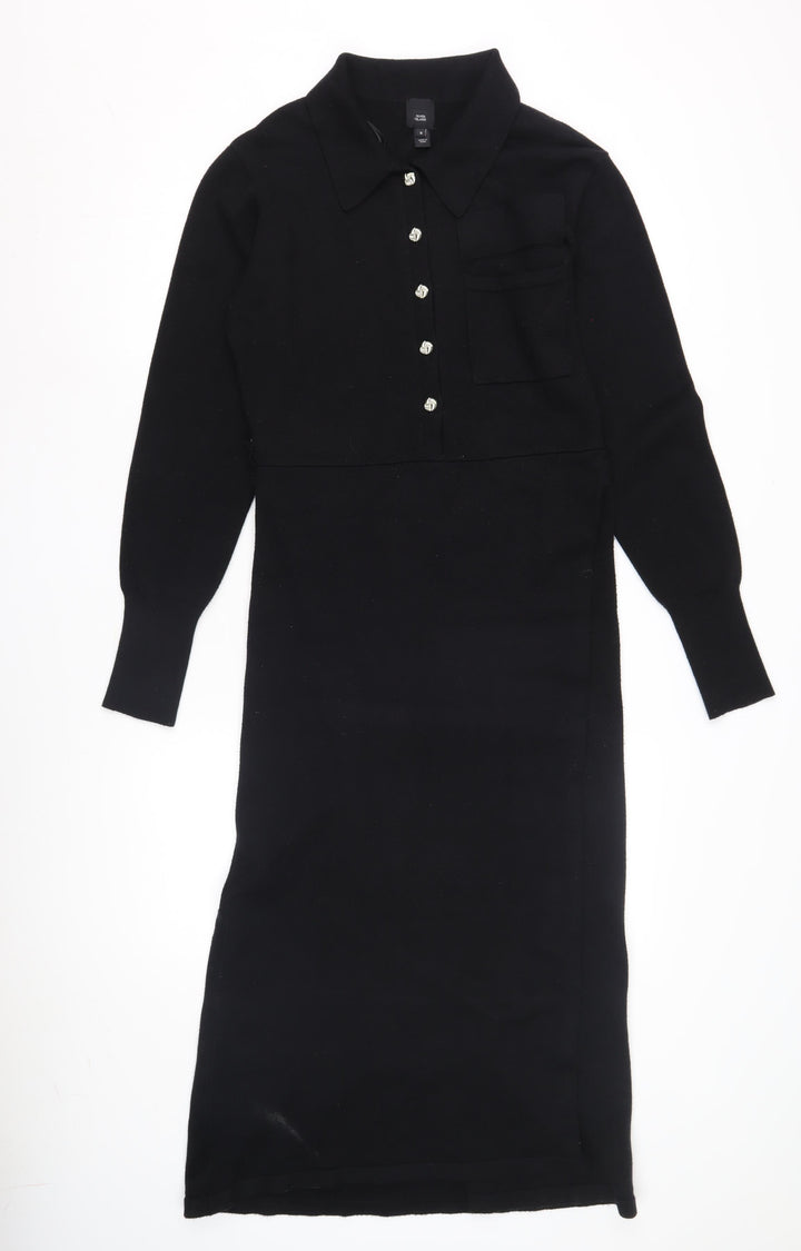River Island Women's Black Shirt Dress S, Belted Knit