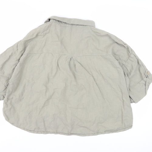 Zara Women's Green Linen Button-Up Shirt, Size L