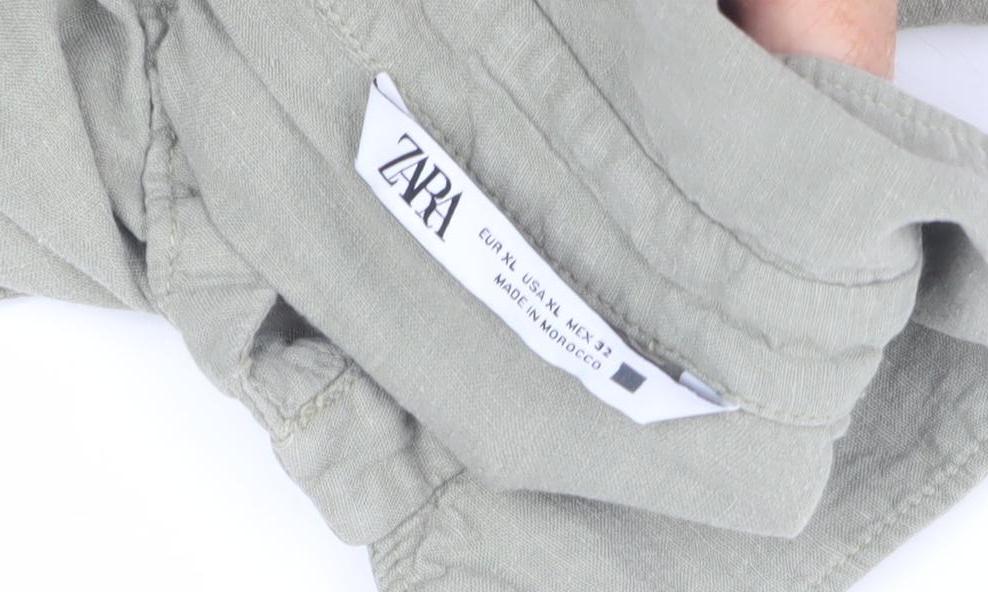 Zara Women's Green Linen Button-Up Shirt, Size L