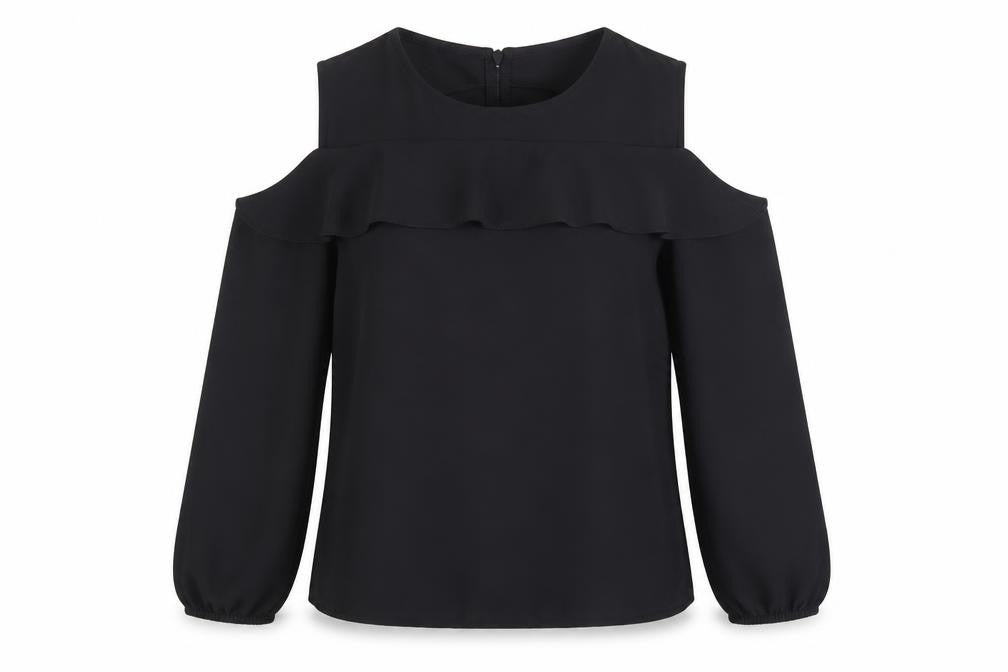 Front view of Sabina Diamant Women's Black Blouse, Medium, Casual, Excellent