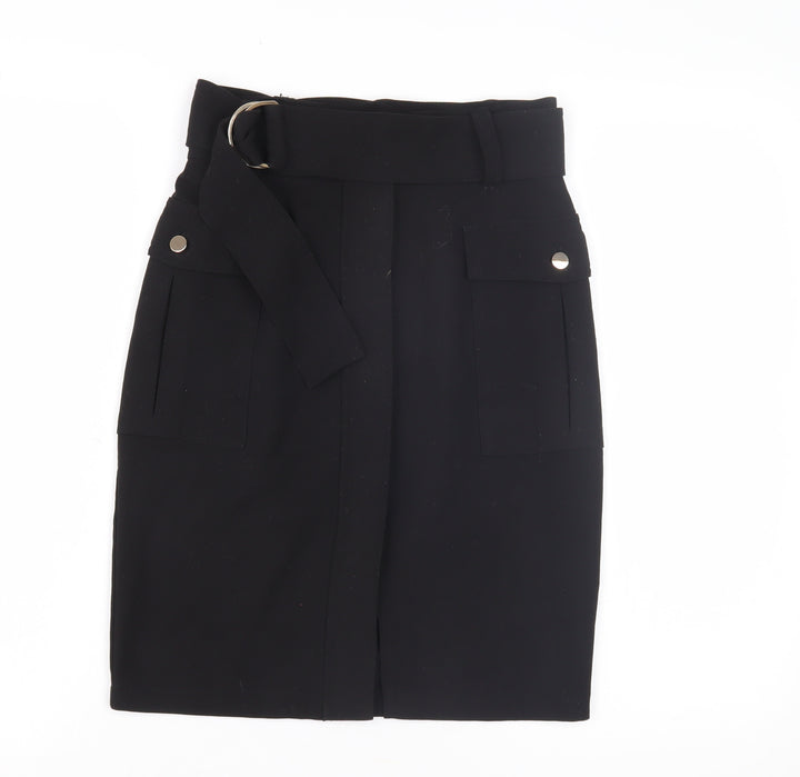 H&M Women's Black Pencil Skirt Size 6 with Buckle Accent
