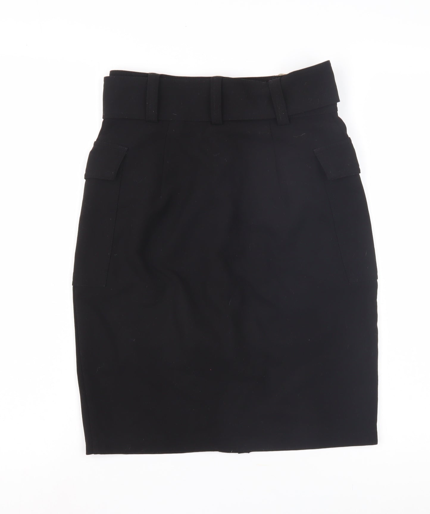 H&M Women's Black Pencil Skirt Size 6 with Buckle Accent