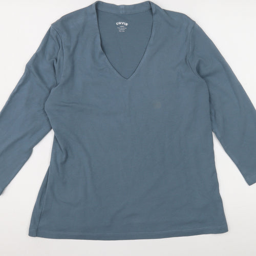 Orvis Women's Blue V-Neck 3/4 Sleeve Top Size L