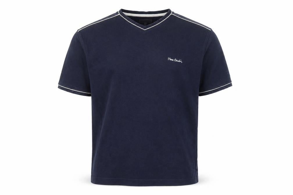 Front view of Pierre Cardin Men's Blue V-Neck T-Shirt L