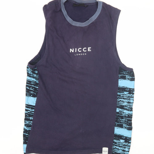 Nicce Men's Blue Sleeveless T-Shirt - Small, Logo Accent