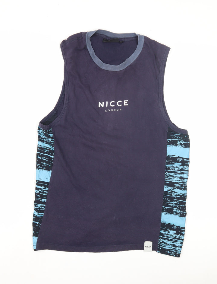Nicce Men's Blue Sleeveless T-Shirt - Small, Logo Accent