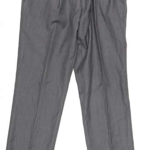 Next Men's Grey Dress Pants 34S Pleated Check Formal