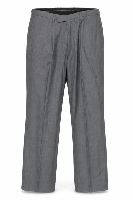 Front view of Next Men's Grey Dress Pants 34S Pleated Check Formal
