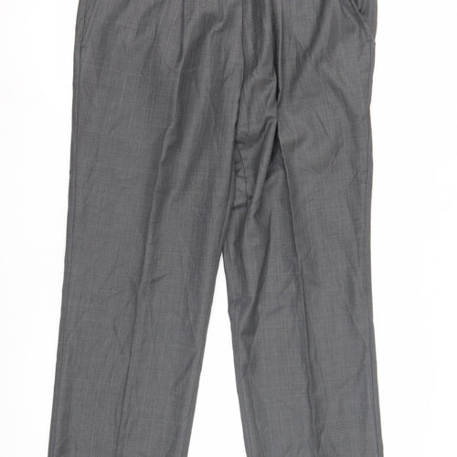 Next Men's Grey Dress Pants 34S Pleated Check Formal