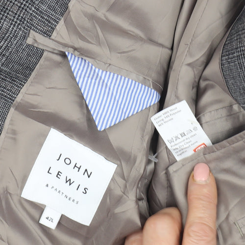 John Lewis Grey Check Wool Men's Blazer 42 Long