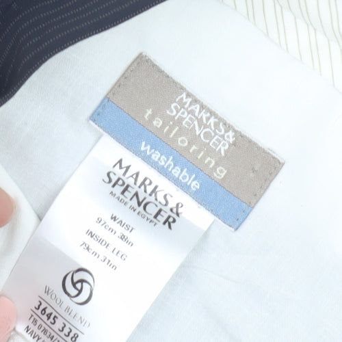 Marks and Spencer Men's Blue Striped Dress Pants