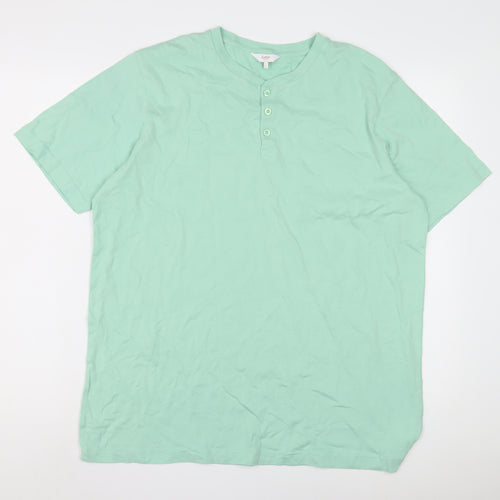 Cotton Traders Men's Green Henley T-Shirt Large