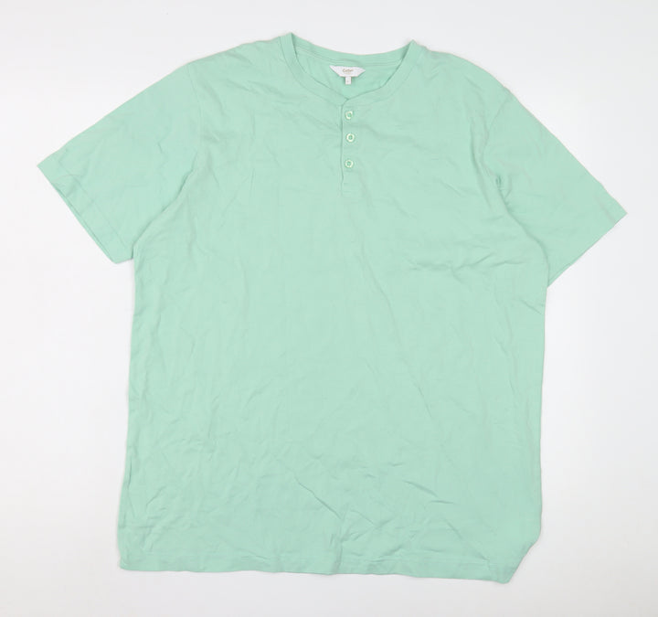 Cotton Traders Men's Green Henley T-Shirt Large