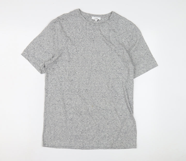 Reiss Mens Grey Striped Crew Neck T-Shirt M