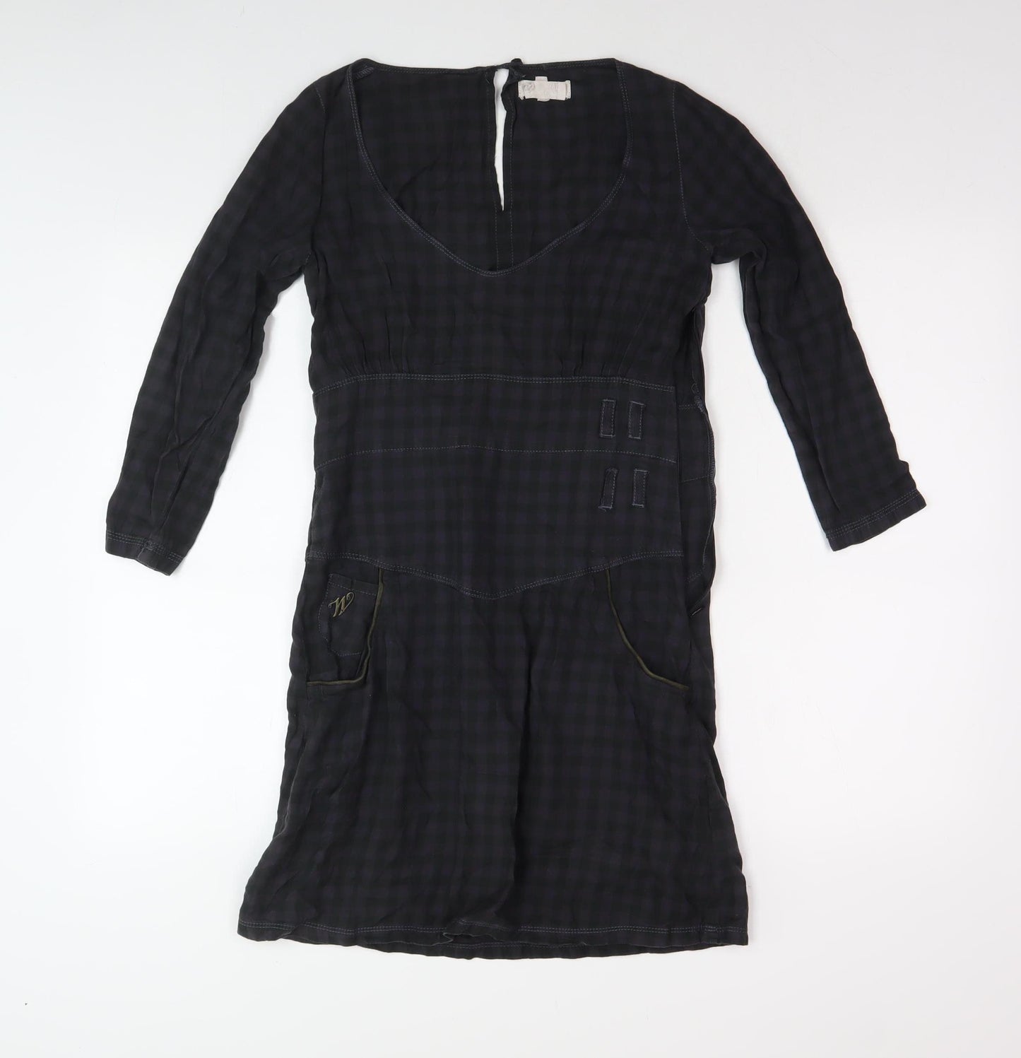 Wrangler Women's Black S Check Dress V-Neck Long Sleeve