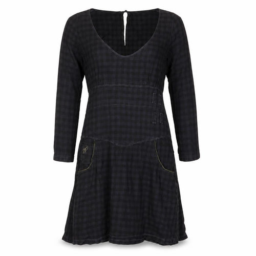 Wrangler Women's Black S Check Dress V-Neck Long Sleeve