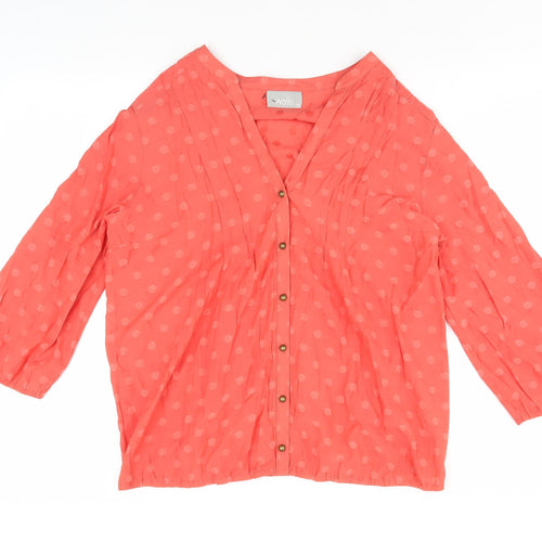 Wallis Women's Orange Polka Dot V-Neck Blouse, M