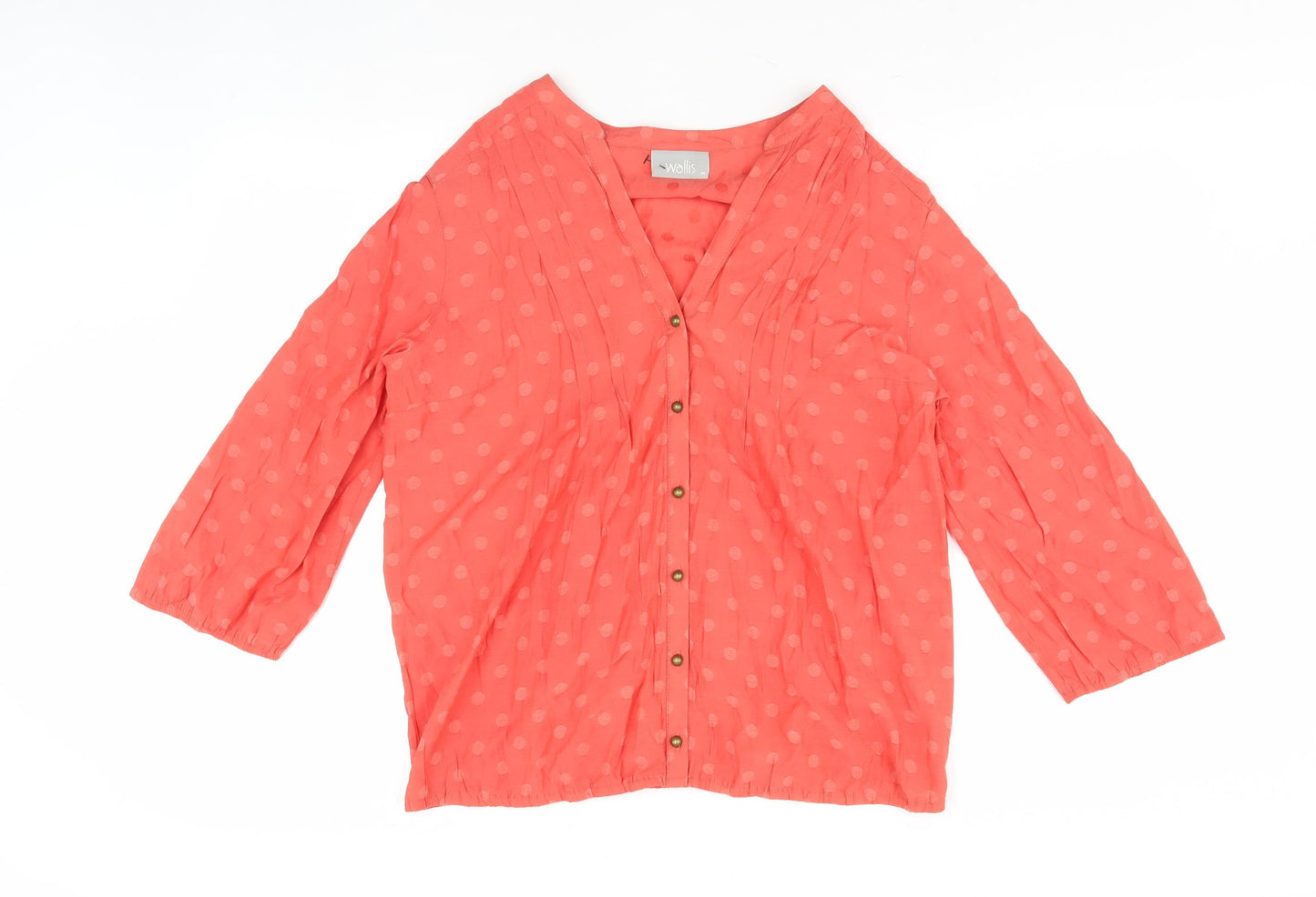 Wallis Women's Orange Polka Dot V-Neck Blouse, M