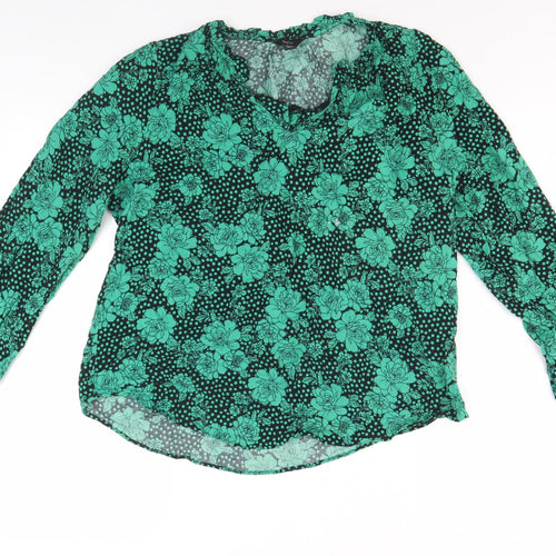 M&Co Women's Green Floral V-Neck Blouse, Size 14