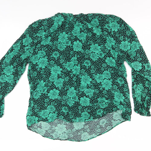 M&Co Women's Green Floral V-Neck Blouse, Size 14