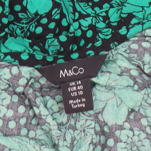M&Co Women's Green Floral V-Neck Blouse, Size 14