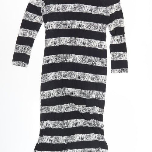 French Connection Black Striped Knit Dress UK 14