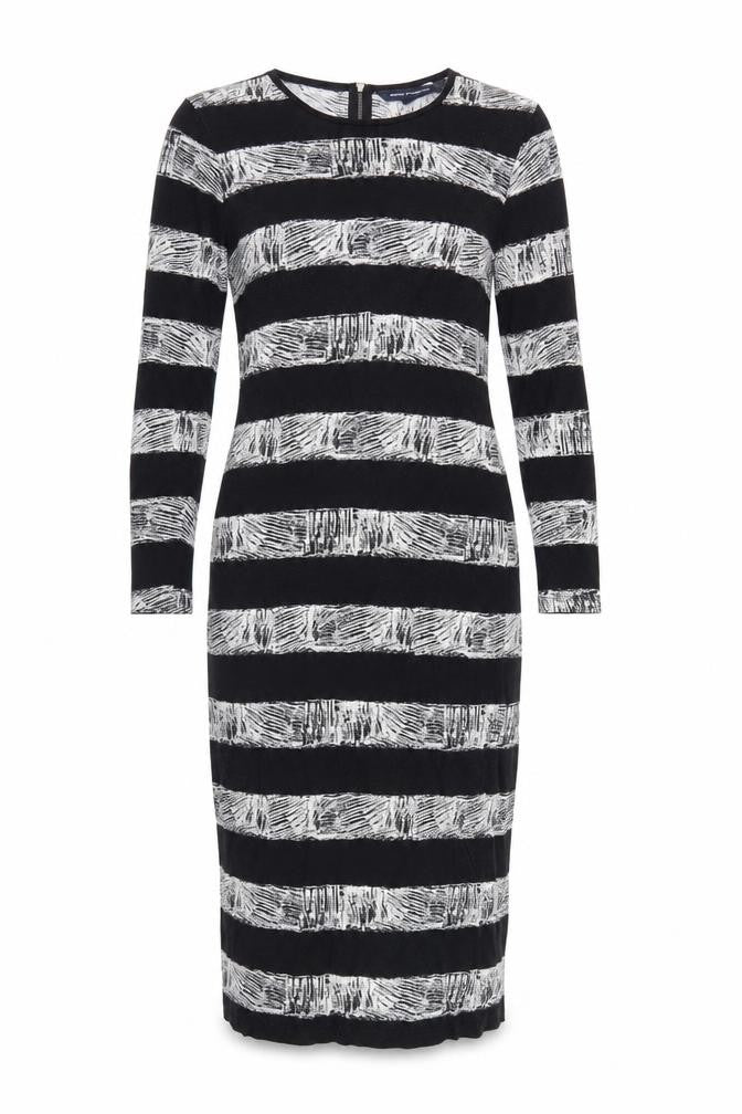 Front view of French Connection Black Striped Knit Dress UK 14