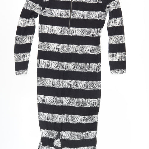 French Connection Black Striped Knit Dress UK 14