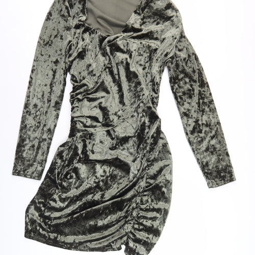 ASOS DESIGN Green Velvet Bodycon Dress, Size 16