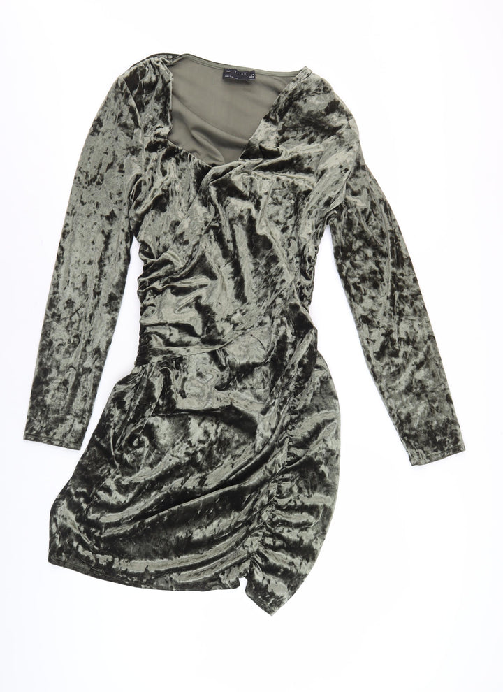 ASOS DESIGN Green Velvet Bodycon Dress, Size 16