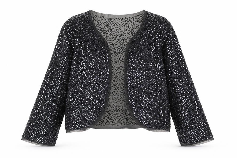 Front view of Principles Black Sequin Women's Jacket, size 4