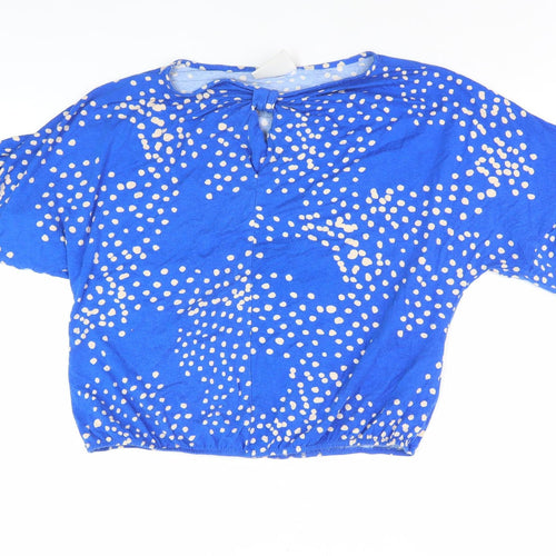 Wallis Women's Blue Cropped Polka Dot Blouse UK 12