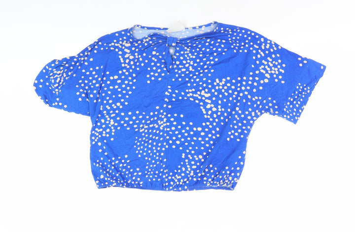 Wallis Women's Blue Cropped Polka Dot Blouse UK 12